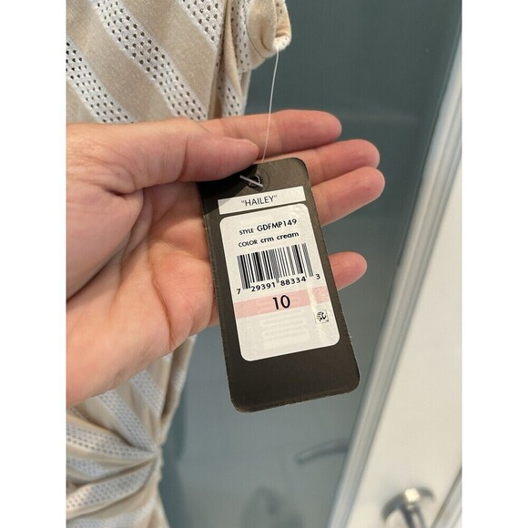 GUESS Hailey Side Ruched Striped Dress Cream/White Size 10 NWT - Picture 6 of 13